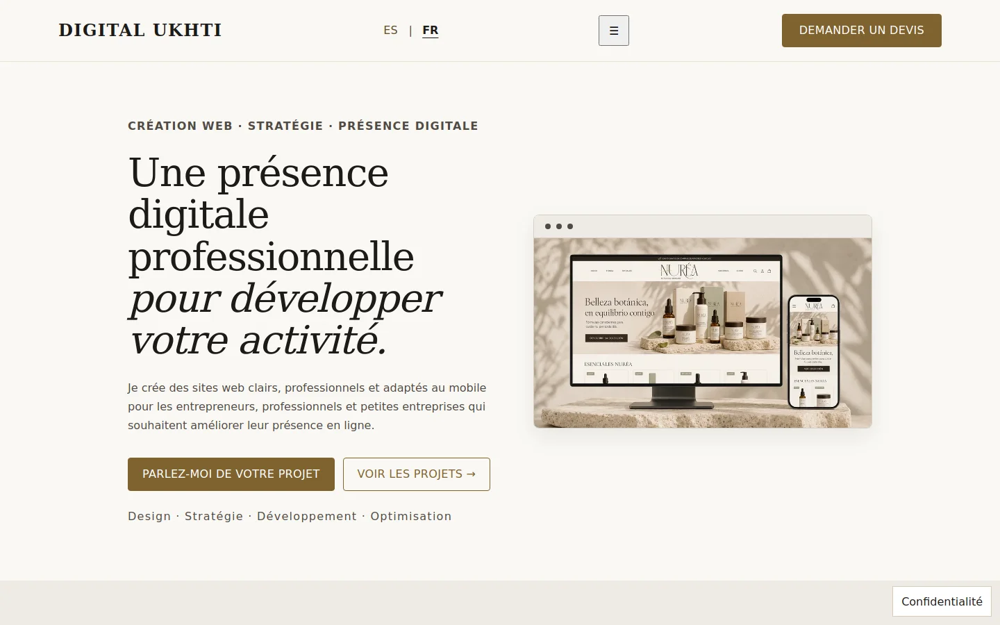 Design de la page d’accueil de Digital Ukhti