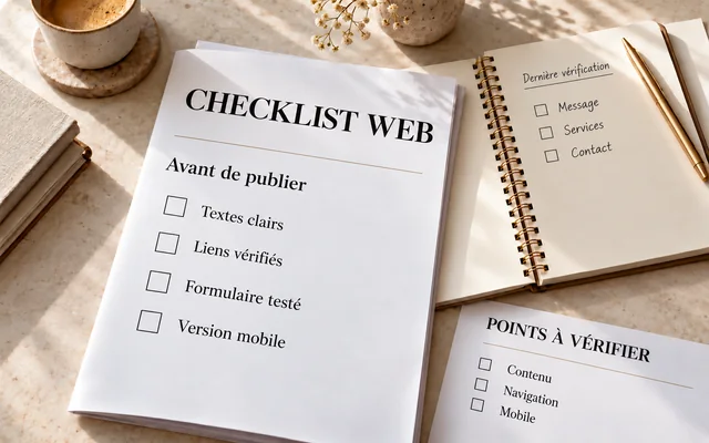 Checklist web sur papier avec un stylo sur une table