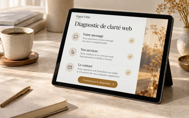 Tablette affichant le diagnostic de clarté web de Digital Ukhti