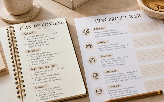 Carnet et feuilles de planification pour organiser un projet web