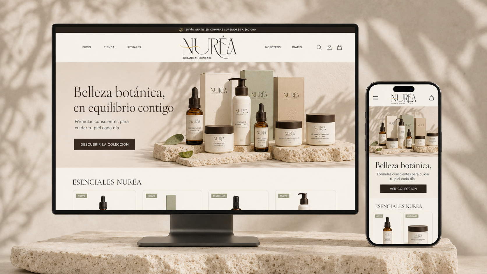 Página principal responsive del e-commerce NURÉA
