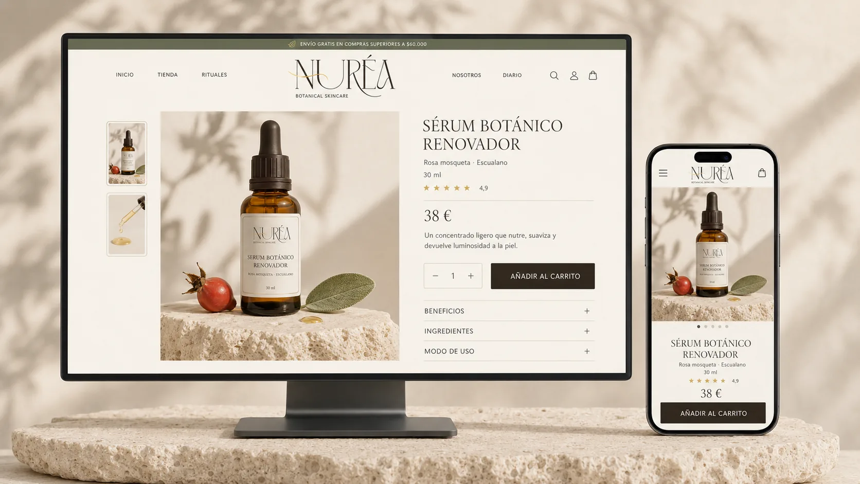 Fiche produit responsive de l’e-commerce NURÉA