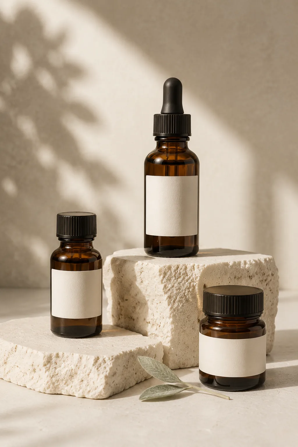 Productos de cosmética botánica NURÉA en frascos ámbar
